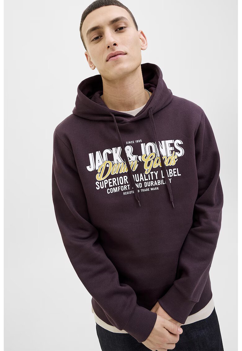 Jack & Jones Hanorac din amestec de bumbac organic cu logo - Alb/Galben/Violet prafuit