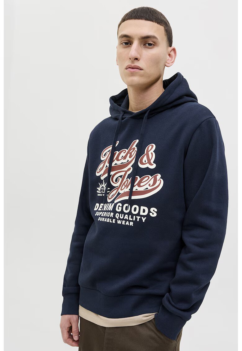 Jack  Jones Hanorac din amestec de bumbac organic cu logo - Alb/Visiniu/Bleumarin