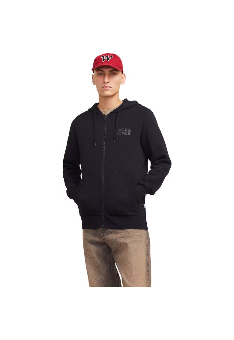 Jack & Jones Hanorac JACK &JONES Corp Logo Small Print Zip Hood 52136 - Negru