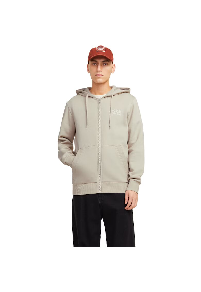 Jack & Jones Hanorac JACK &JONES Corp Logo Small Print Zip Hood 52141 - Bej