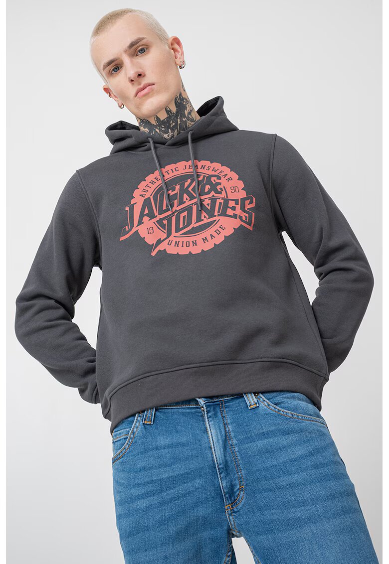 Jack & Jones Hanorac regular fit cu imprimeu logo - Rosu stins/Gri antracit