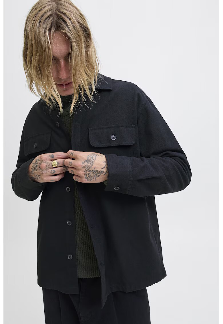 Jack & Jones Jacheta-camasa relaxed fit cu buzunare pe piept - Negru stins
