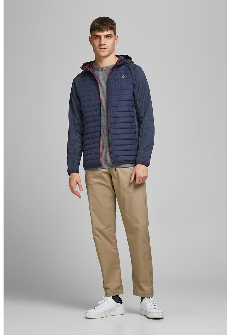 Jack  Jones Jacheta cu gluga - vatelina si aspect matlasat - Alb murdar/Bleumarin
