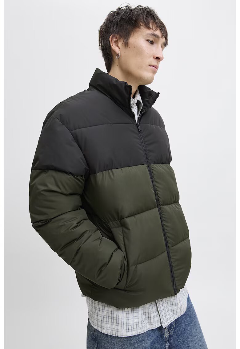 Jack  Jones Jacheta cu vatelina si guler - Negru/Kaki pal