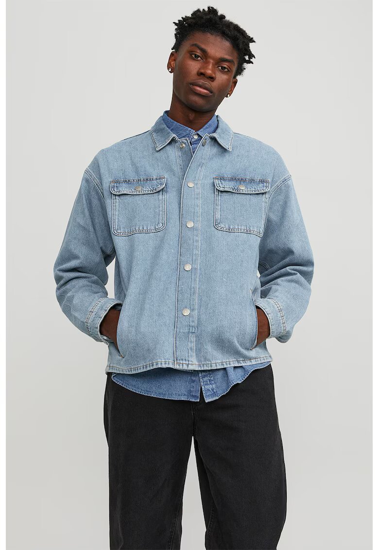 Jack  Jones Jacheta de denim cu buzunare pe piept - Albastru deschis