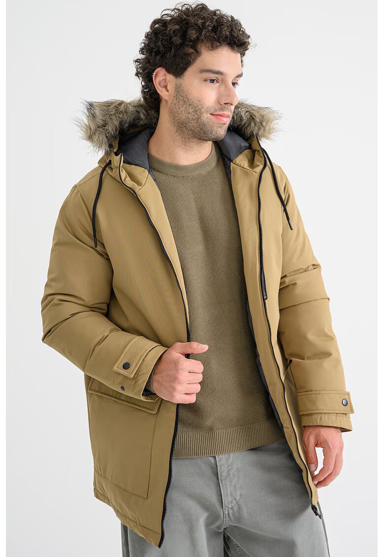 Jack & Jones Jacheta parka cu blana sintetica si gluga - Kaki