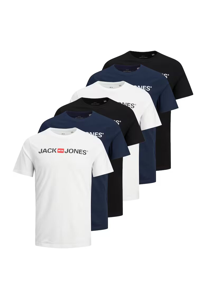 Jack  Jones Jack & Jone - Set de tricouri cu decolteu la baza gatului Corp - 6 piese - Alb/Negru/Albastru