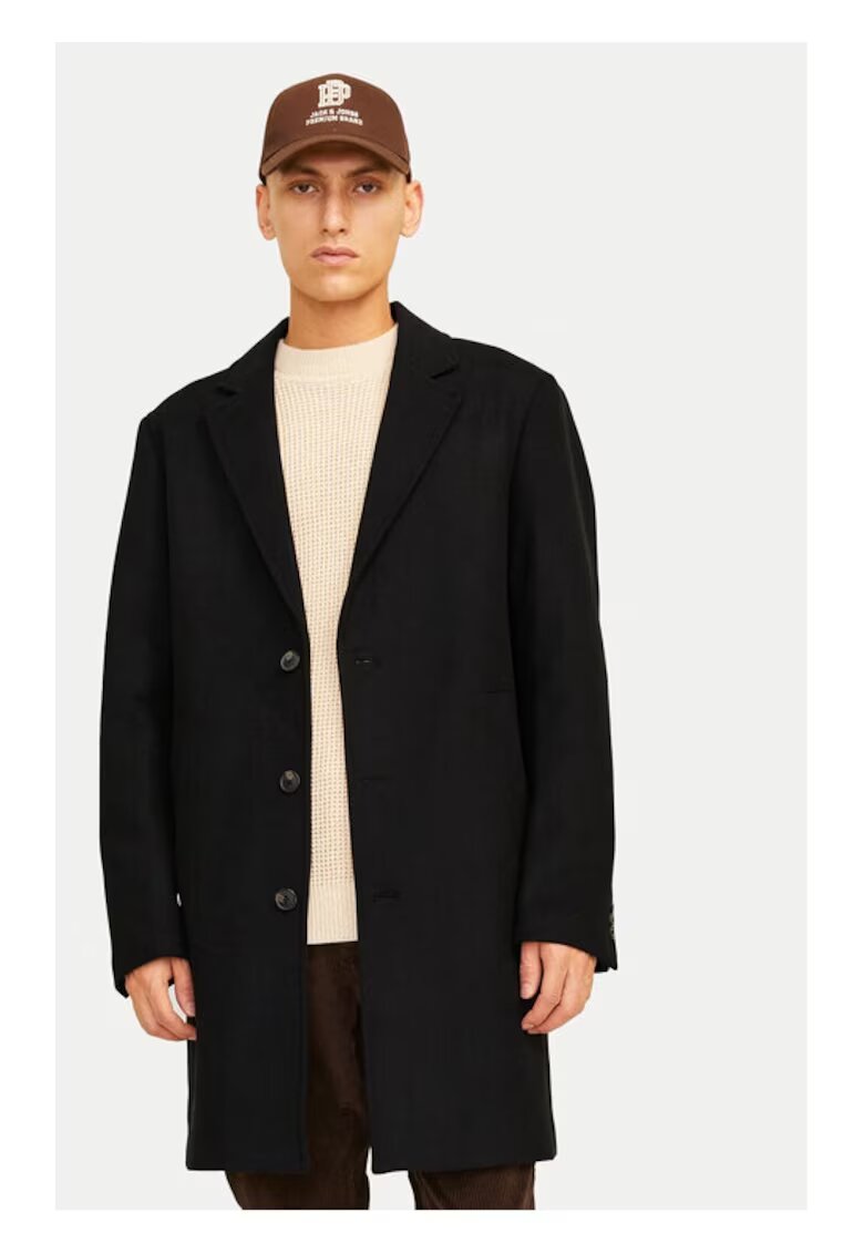 Jack  Jones Palton barbati - Harris 12263845 - Negru - Poliester/Lana