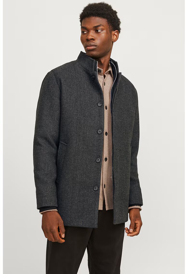 Jack  Jones Palton din amestec de lana cu buzunare laterale - Gri inchis melange
