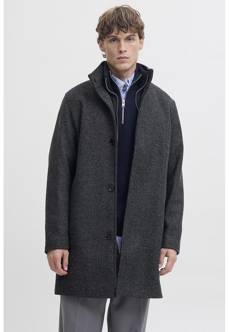 Jack & Jones Palton din amestec de lana - Gri inchis melange