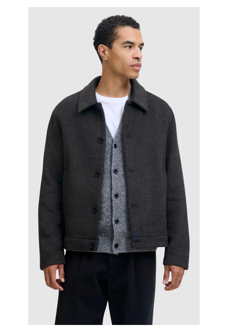 Jack & Jones Palton scurt barbati - JPRBLACOBBS - cu guler inalt si 2 buzunare oblice - Gri inchis