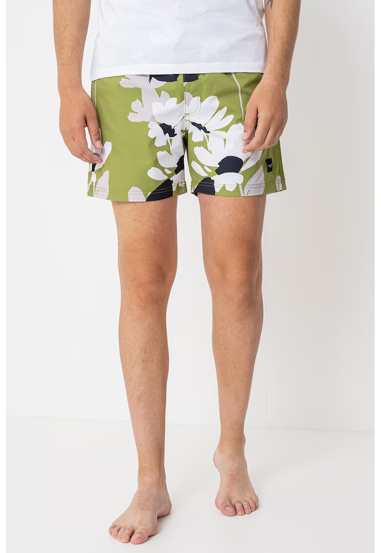 Jack  Jones Pantaloni scurti de baie cu model floral si talie ajustabila - Negru stins/Alb murdar/Verde feriga
