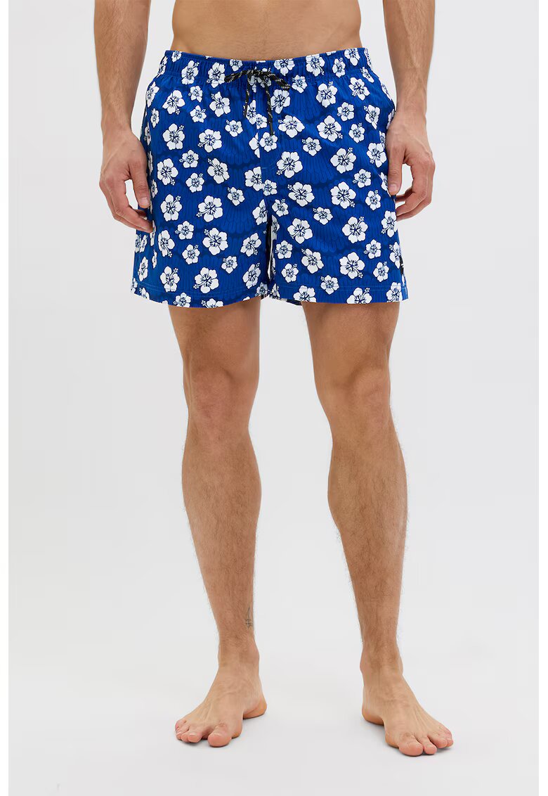 Jack  Jones Pantaloni scurti de baie cu model si buzunare laterale - Alb/Bleumarin