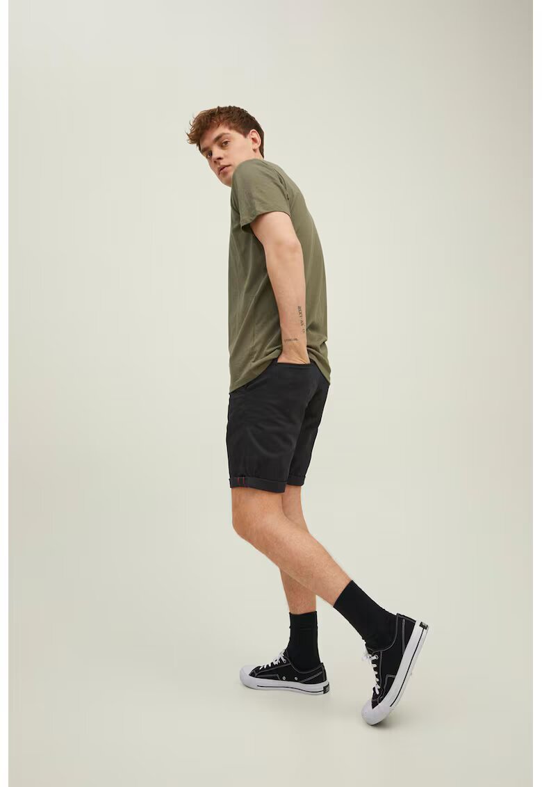 Jack  Jones Pantaloni scurti de bumbac cu buzunare oblice cu refilet - Negru