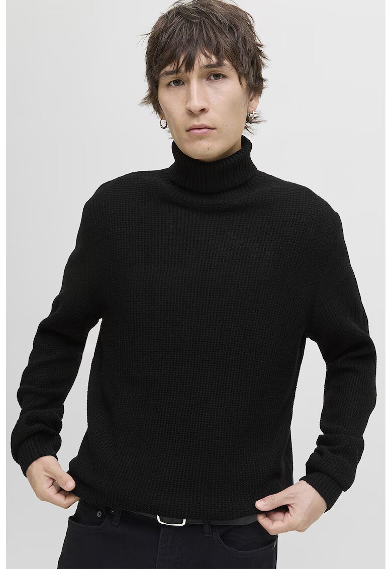 Jack  Jones Pulover cu guler inalt si model uni - Negru
