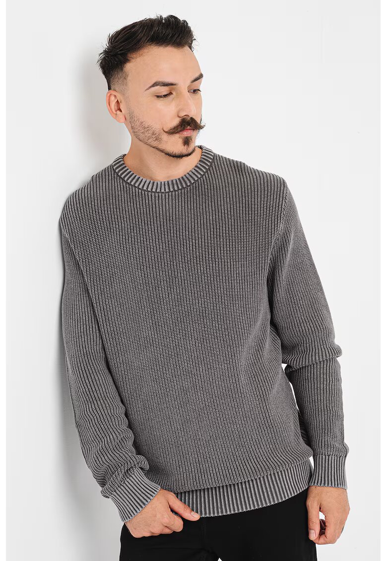 Jack  Jones Pulover de bumbac cu aspect texturat - Alb murdar/Gri inchis