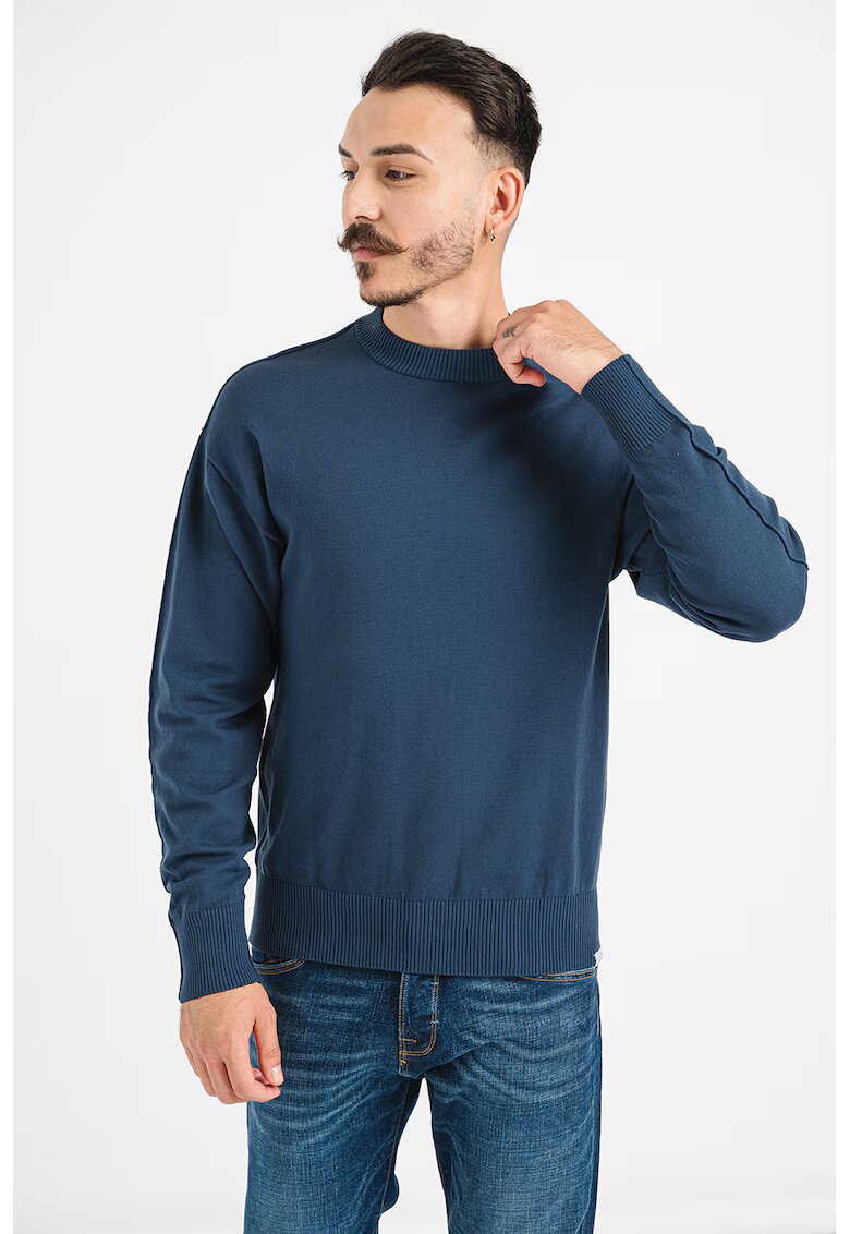 Jack & Jones Pulover din amestec de bumbac organic cu decolteu la baza gatului - Albastru petrol