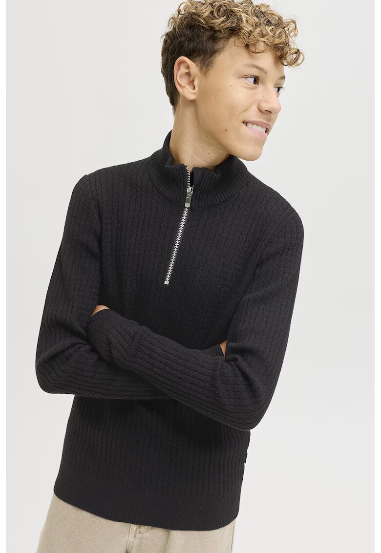Jack & Jones Pulover din bumbac cu fermoar scurt - Negru