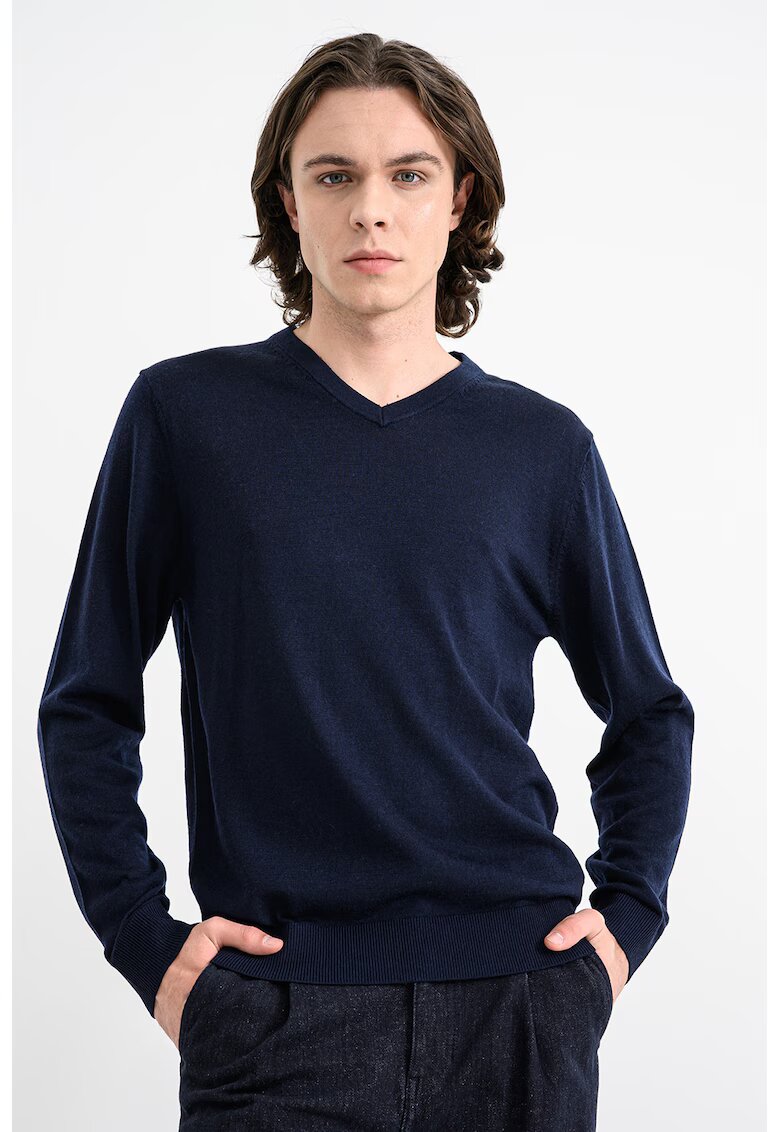 Jack & Jones Pulover din lana cu decolteu in V - Bleumarin