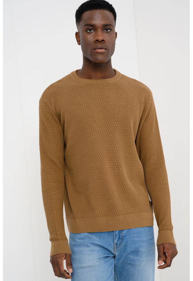 Jack & Jones Pulover slim fit cu model texturat - Maro inchis