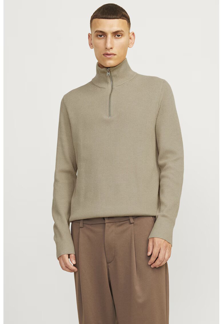 Jack & Jones Pulover striat din amestec de bumbac cu fenta cu fermoar - Verde pal