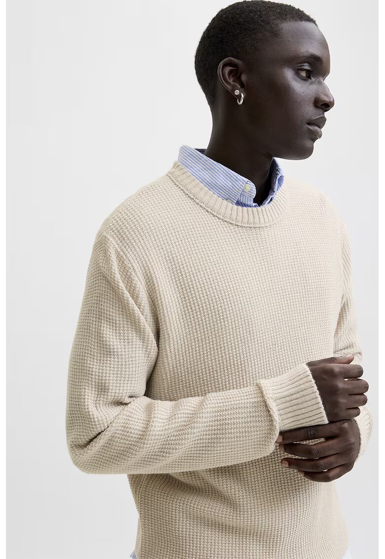 Jack & Jones Pulover tricotat cu decolteu la baza gatului - Crem