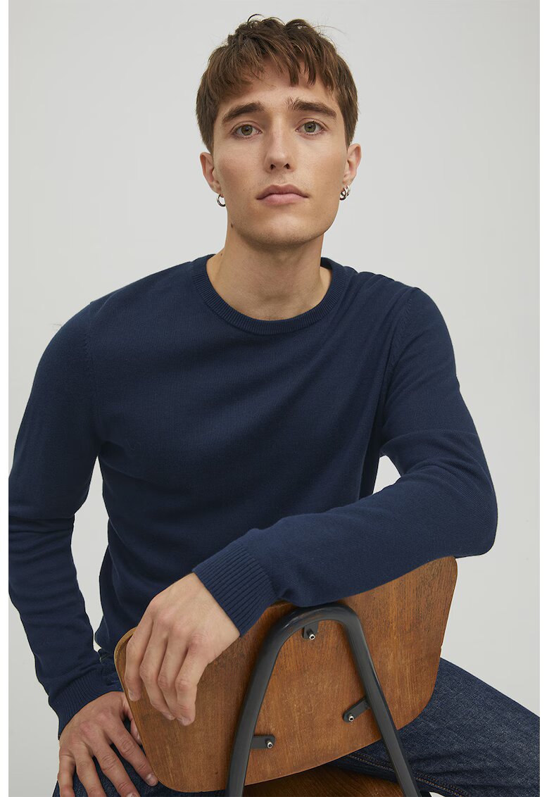 Jack & Jones Pulover tricotat fin din bumbac organic - Bleumarin