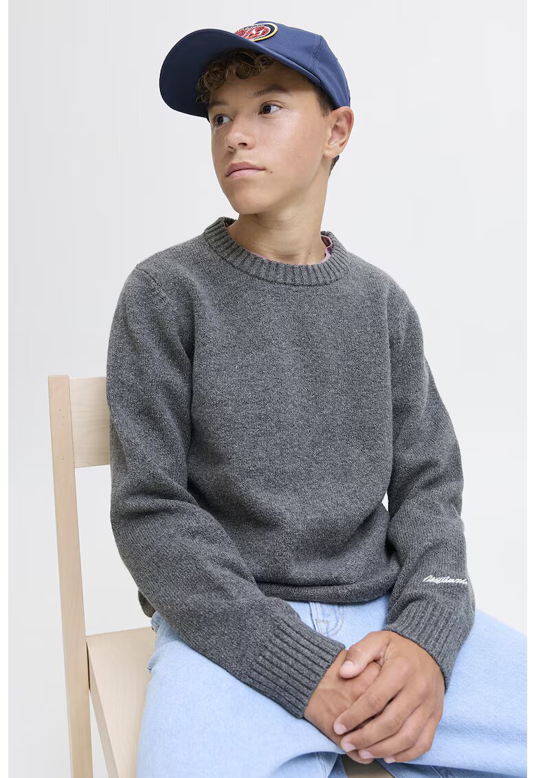 Jack & Jones Pulover tricotat uni cu decolteu la baza gatului - Gri inchis melange