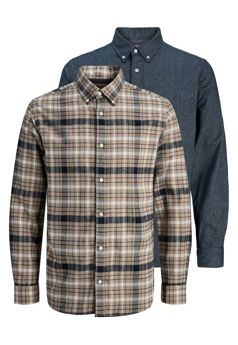 Jack & Jones Set camasi barbati bej/ bleumarin - bumbac