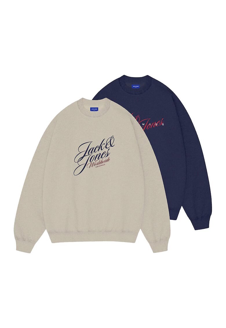 Jack & Jones Set de bluza de trening cu imprimeu - 2 piese - Alb fildes/Albastru inchis