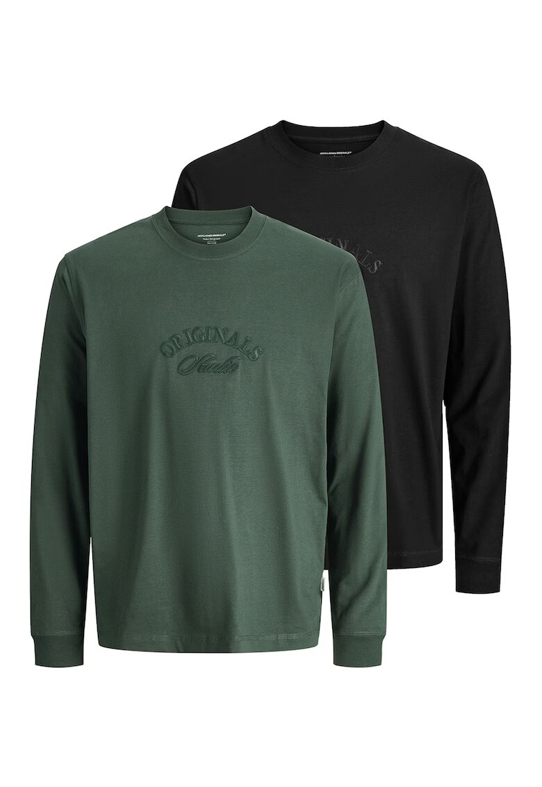 Jack & Jones Set de bluze de bumbac cu broderie logo - 2 piese - Verde/Negru