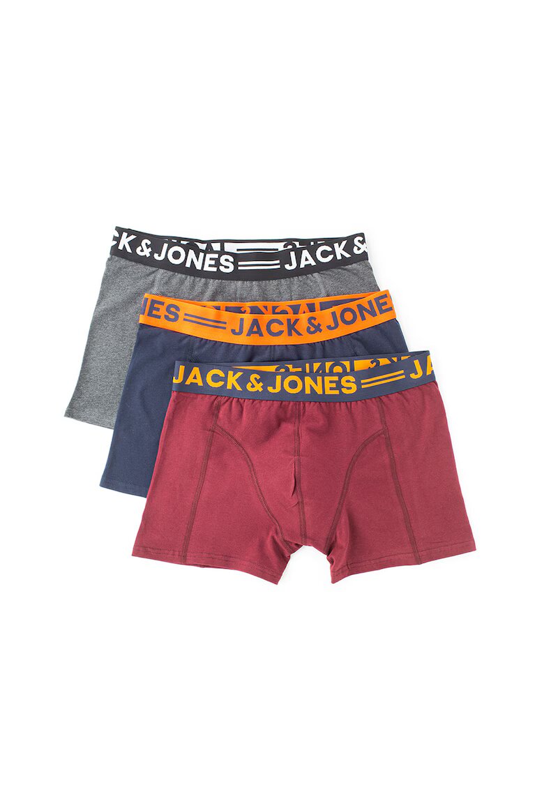 Jack  Jones Set de boxeri cu banda logo in talie Clichfield - 3 perechi - Visiniu/Gri/Bleumarin