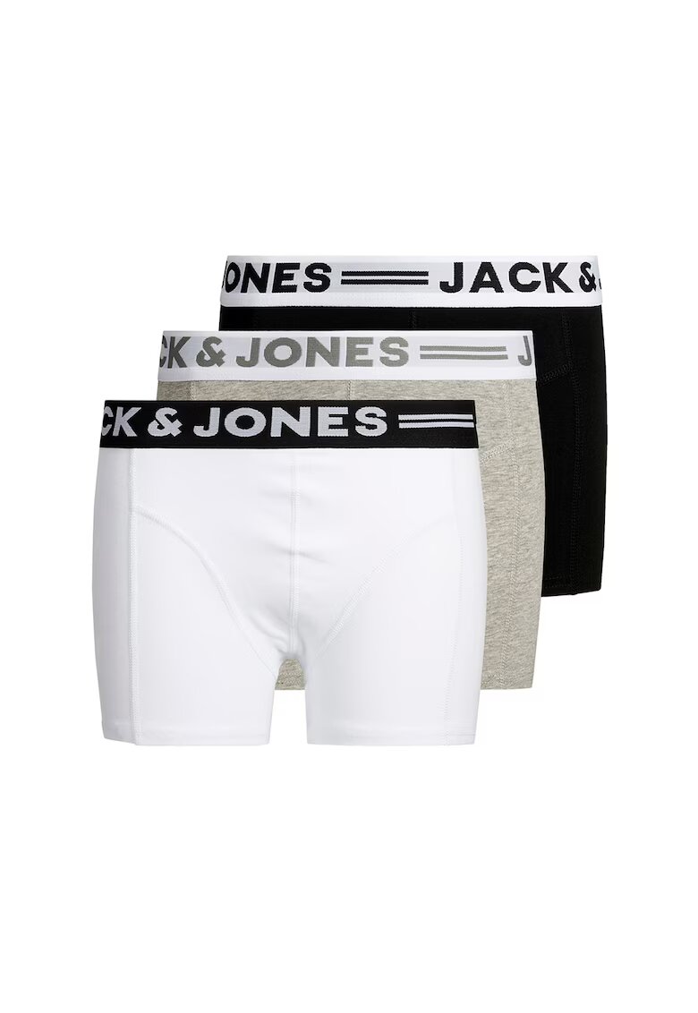 Jack  Jones Set de boxeri cu banda logo Sense - 3 perechi - Alb/Negru/Gri melange