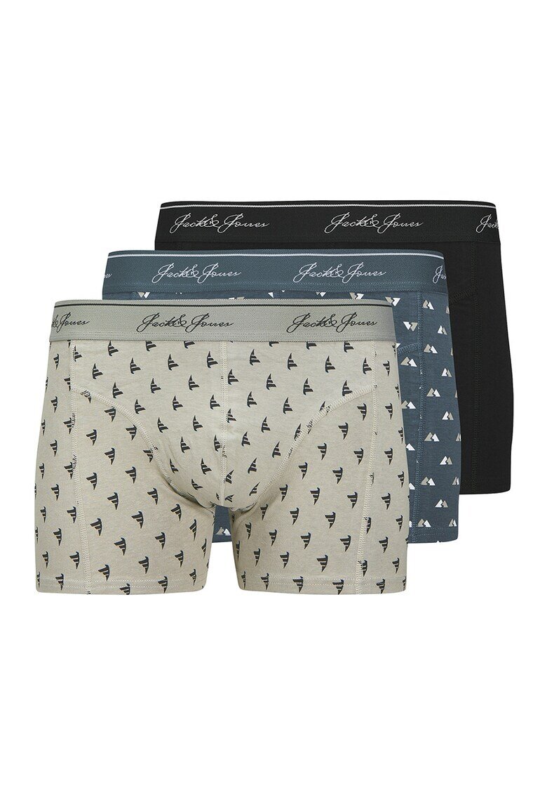 Jack  Jones Set de boxeri cu imprimeu - 3 perechi - Negru/Albastru petrol/Bej deschis