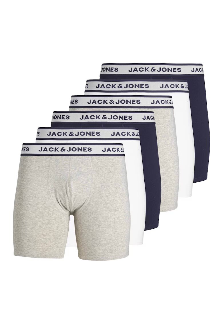 Jack  Jones Set de boxeri elastici din bumbac JACSOLID - 6 perechi - Alb/Gri/Bleumarin