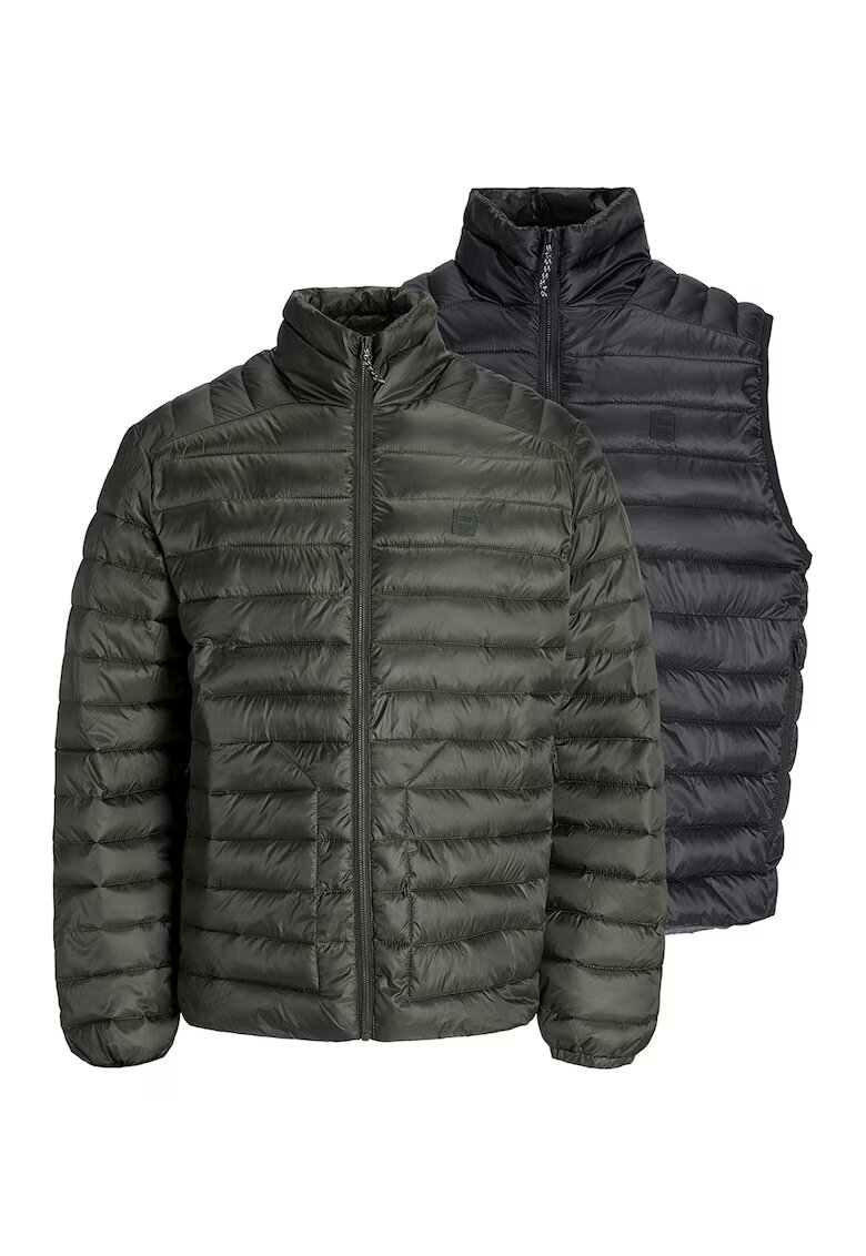 Jack & Jones Set de geaca matlasata si vesta - 2 piese - Verde/Negru