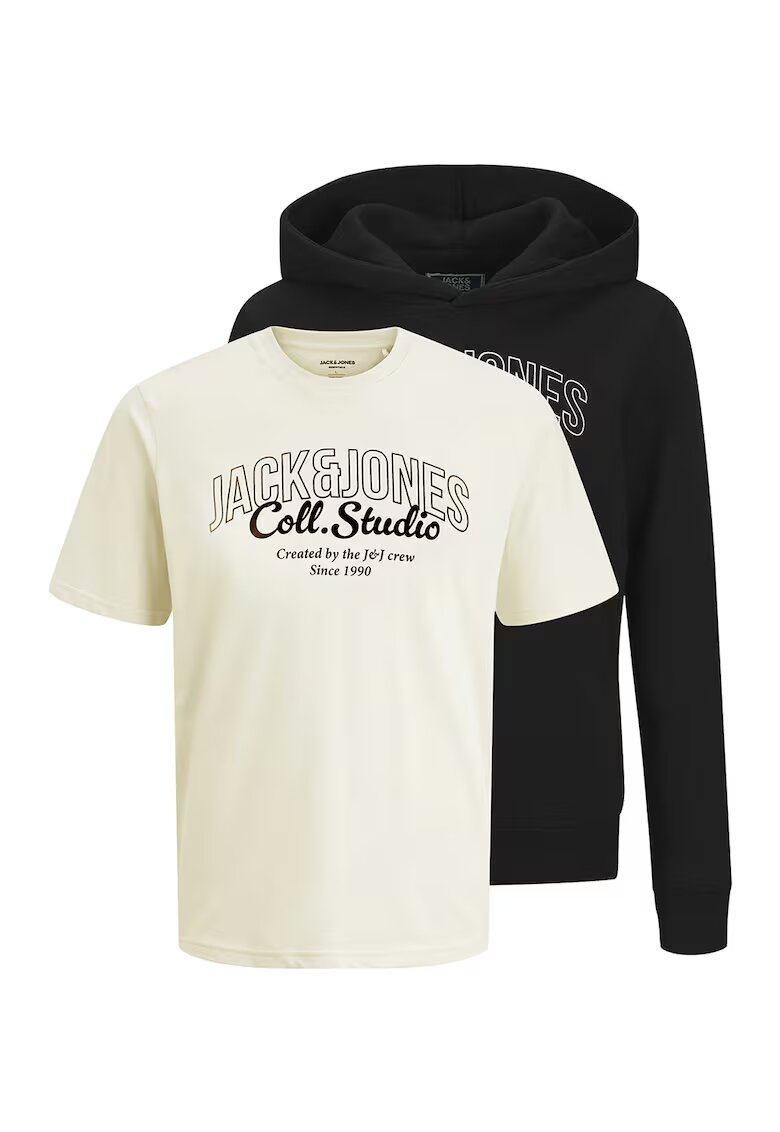 Jack  Jones Set de hanorac si tricou cu logo - 2 perechi - Alb fildes/Negru