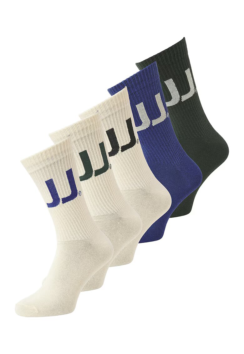 Jack & Jones Set de sosete lungi cu imprimeu logo - 5 perechi - Negru/Albastru/Crem