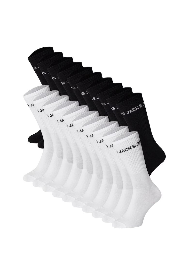 Jack  Jones Set de sosete lungi cu logo - 10 perechi - Alb/Negru