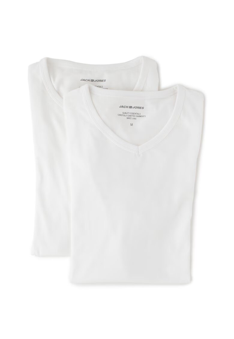 Jack & Jones Set de tricouri cu decolteu in V Basic - 2 piese - Alb