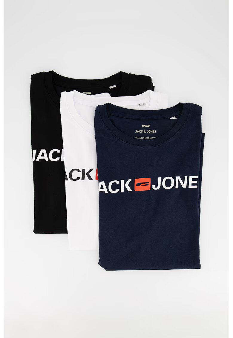 Jack  Jones Set de tricouri cu decolteu la baza gatului - 3 piese - Alb/Bleumarin