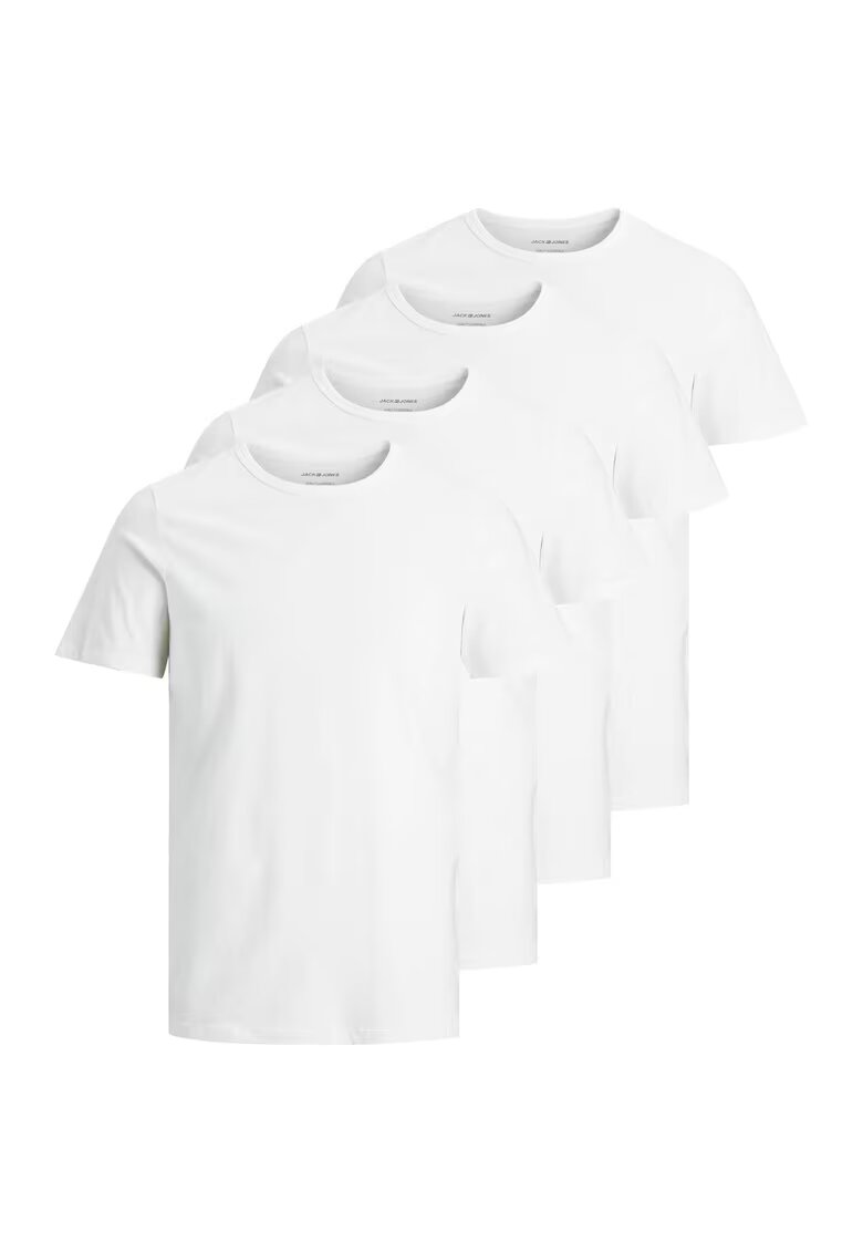 Jack & Jones Set de tricouri cu decolteu la baza gatului Basic - 4 piese - Alb