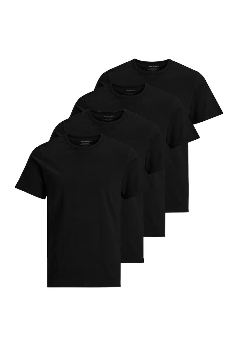 Jack  Jones Set de tricouri cu decolteu la baza gatului Basic - 4 piese - Negru
