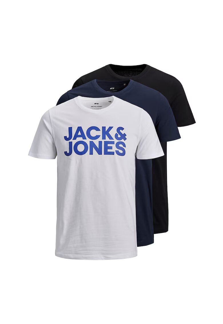 Jack  Jones Set de tricouri cu imprimeu logo - 3 piese - Alb/Negru/Albastru