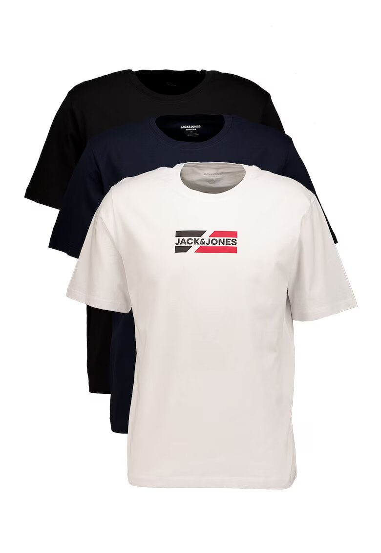 Jack  Jones Set de tricouri cu imprimeu logo - 3 piese - Alb/Negru/Bleumarin