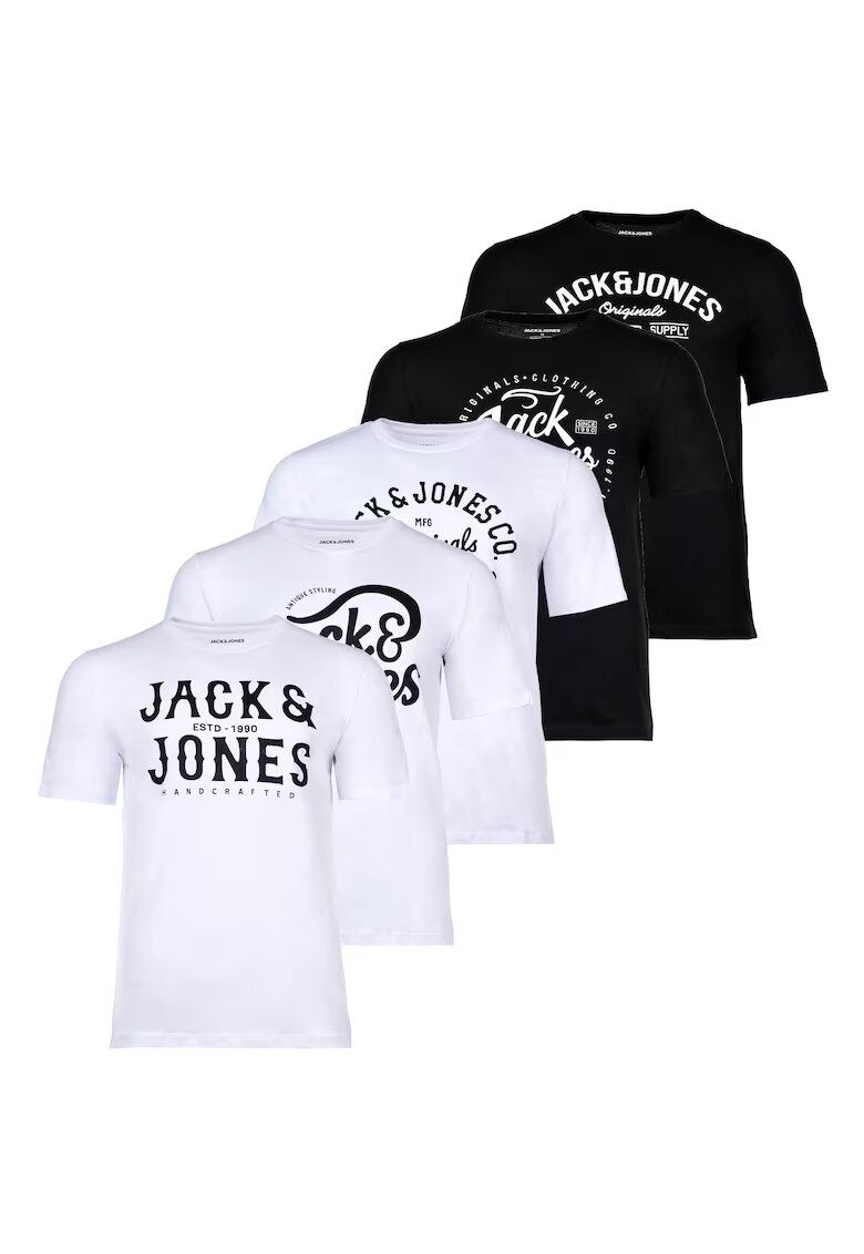 Jack  Jones Set de tricouri cu imprimeu logo Leogra - 5 piese - Alb/Negru