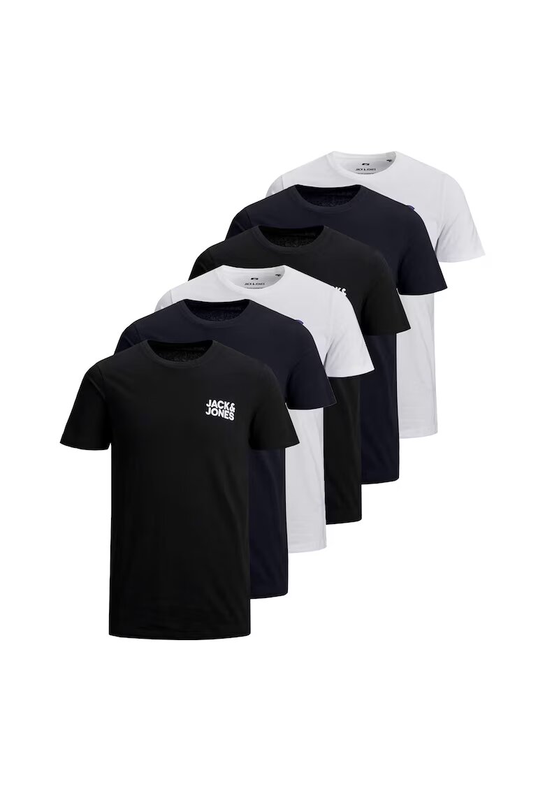 Jack  Jones Set de tricouri de bumbac cu logo JJECORP - 6 piese - Alb/Negru/Bleumarin