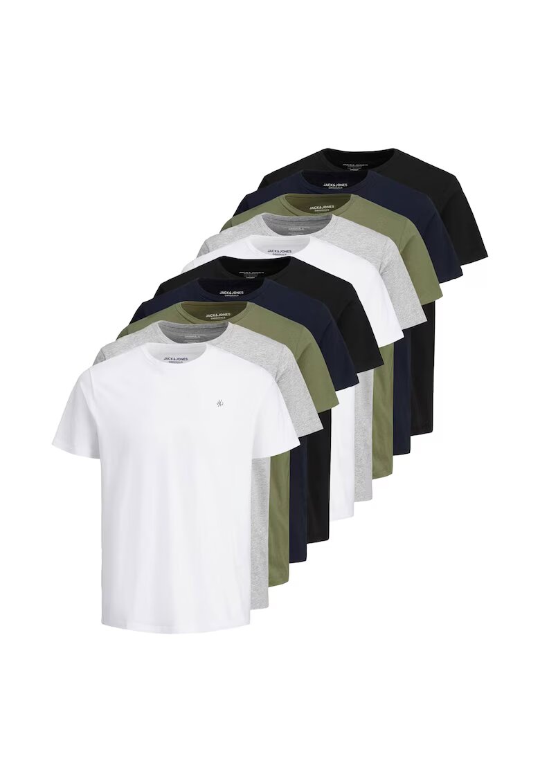 Jack  Jones Set de tricouri de bumbac JORJXJ - 10 piese - Alb/Negru/Kaki