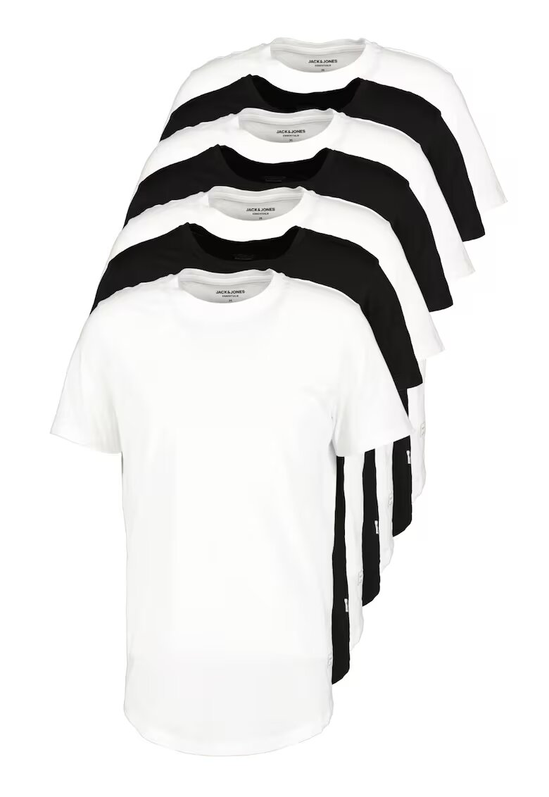 Jack  Jones Set de tricouri din bumbac cu decolteu la baza gatului - 7 piese - Alb/Negru