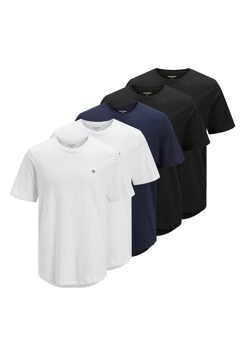 Jack  Jones Set de tricouri din bumbac cu detaliu pe piept - 5 piese - Alb/Negru/Albastru